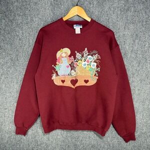 Vintage Endless Designs Sweatshirt Large Maroon Gardening Girl Cottagecore USA